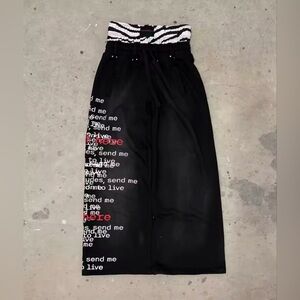 Black Wide-Leg Pants with Zebra Print Waistband